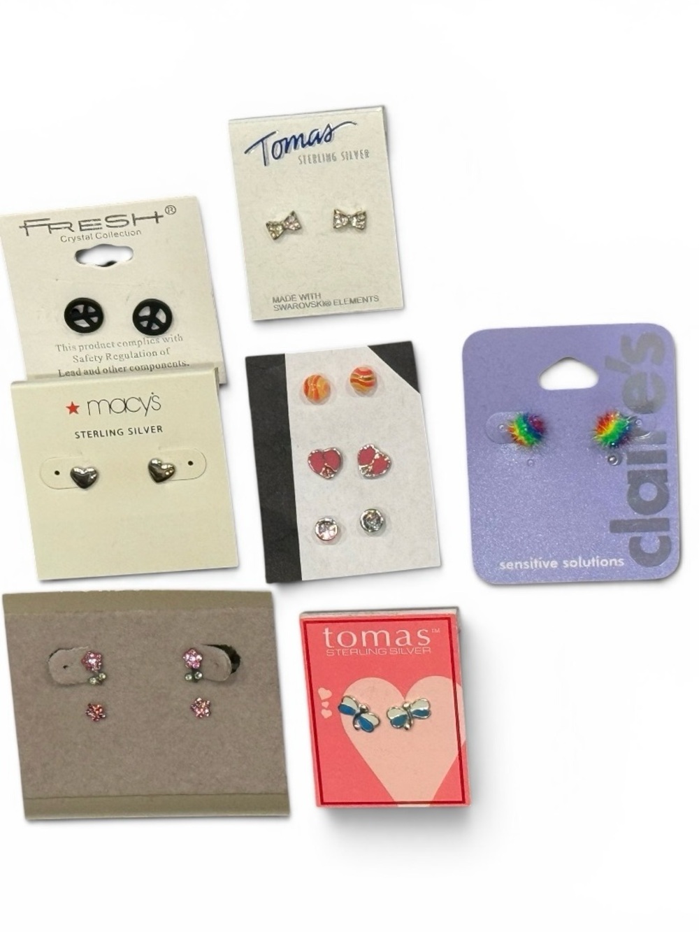 Lot of (10) pairs of kids’ stud earrings flower bow heart butterfly assorted NEW